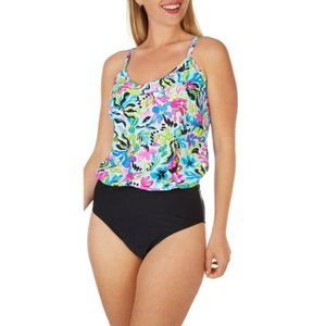 Caribbean Joe Floral Blouson One Piece  Swimsuit